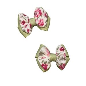 Janie and Jack Set The Table Floral Green and Pink Hair Bows for Kids